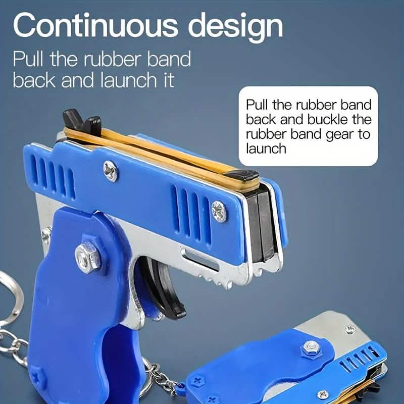 Lanceur de bande en caoutchouc métallique pliable Jouet Porte-clés