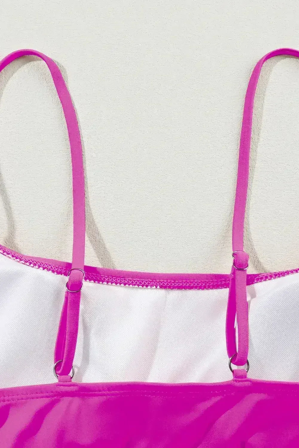 Ensemble bikini taille haute à fines bretelles patchwork rayé rose