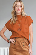 Pull à manches courtes en maille côtelée Gold Flame avec poches plaquées