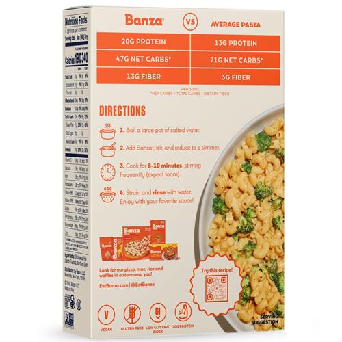 Banza Pâtes de pois chiches coudes - Sans gluten, riches en protéines et à faible teneur en glucides - Pâtes de pois chiches coudes protéinées - 227g
