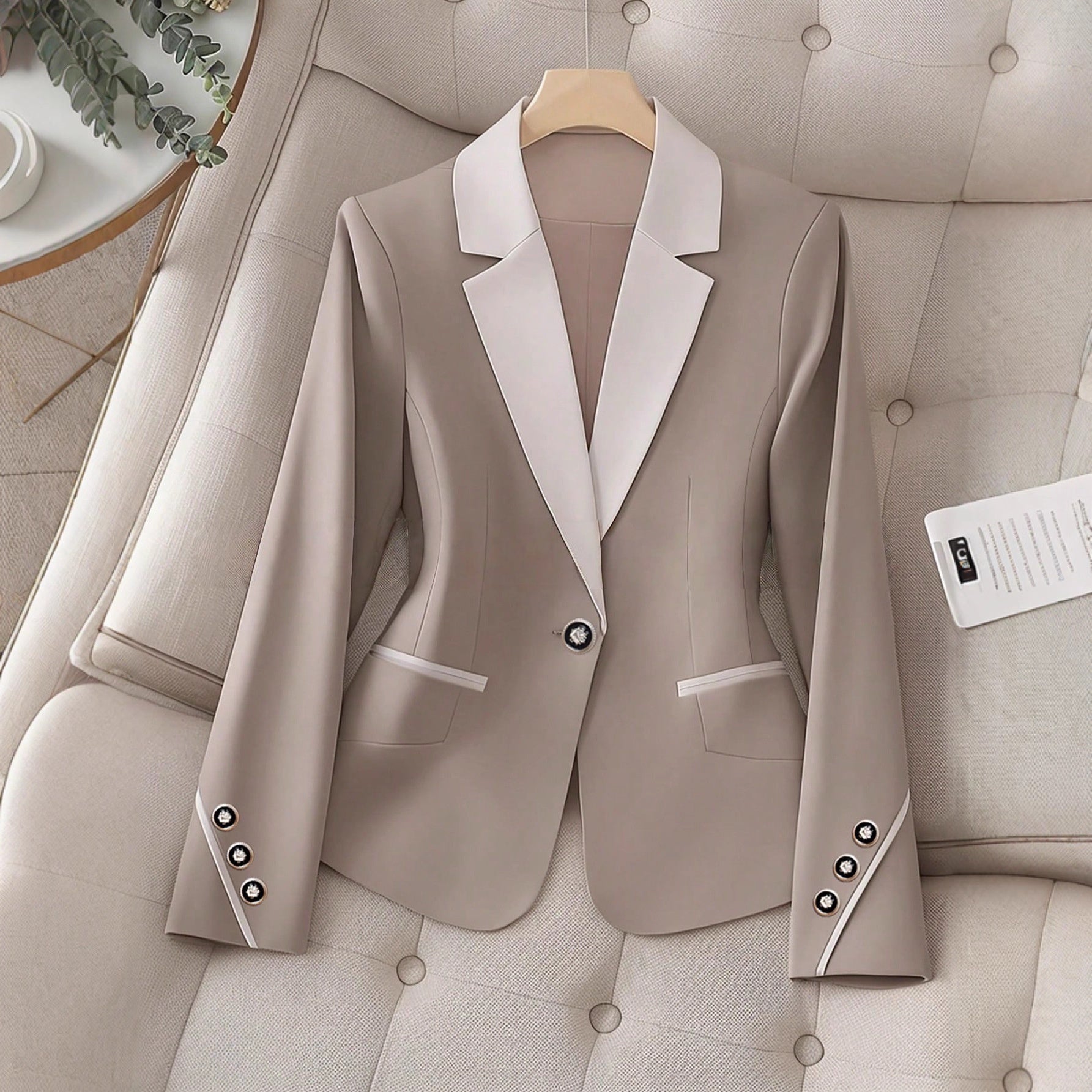 Blazer Femme Bicolore – Veste Élégante et Formelle à Boutons
