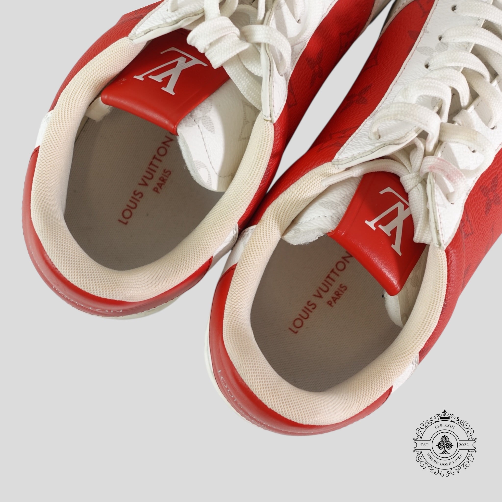 Baskets Louis Vuitton Rivoli rouges et blanches