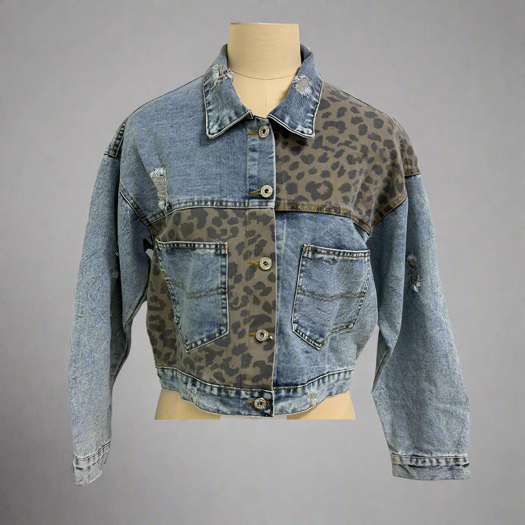Veste en jean courte déchirée pour femme