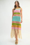 Robe Femme Tricotée au Crochet Franges Multicolores – Robe Tricotée au Crochet, Robe à Franges, Robe Multicolore, Robe Tricotée Bohème, Robe de Festival