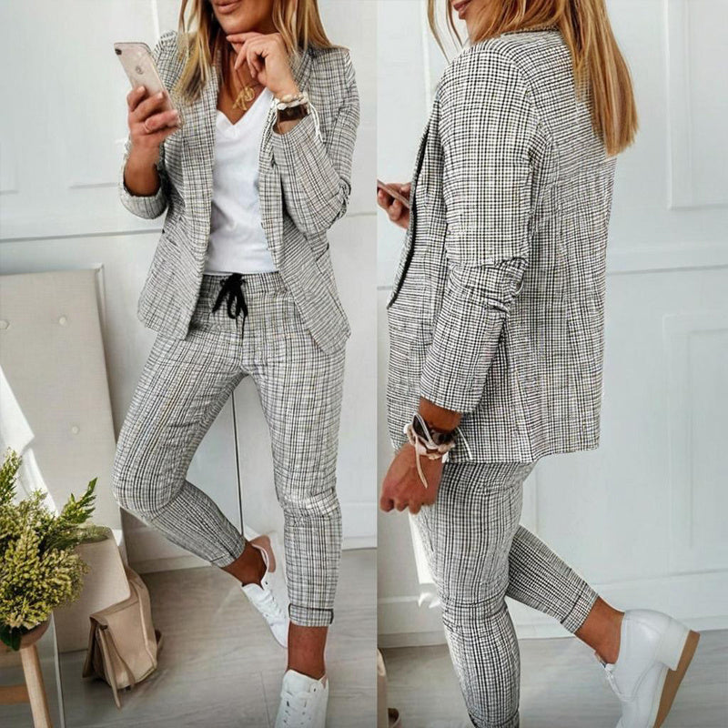 Ensemble tailleur deux pièces à carreaux pour femme