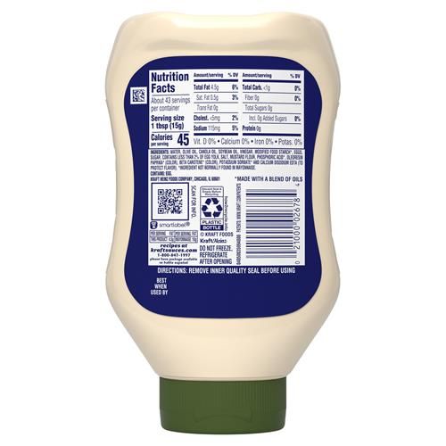 Mayonnaise Kraft à l'huile d'olive, réduite en matières grasses, bouteille de 650 ml