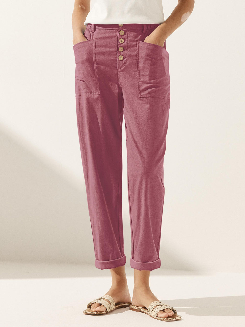 Pantalon en lin simple à braguette boutonnée HEIDI