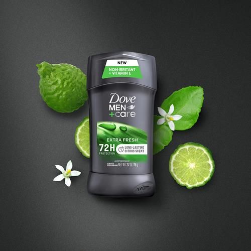Dove Men+Care Extra Fresh Anti-transpirant Déodorant en Stick Homme Extra Fresh Lot de 2 avec Protection Contre la Transpiration et les Odeurs 72h avec ¼ de Crème Hydratante et Parfum d'Agrumes Longue Durée 76 g