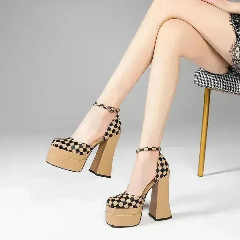 Talons Aiguilles Cuir Plateforme Soirée Talons Hauts Talon Épais Bicolore