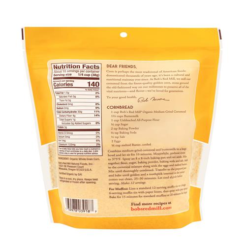 Farine de maïs moulue moyenne biologique de Bob's Red Mill, 680 g (paquet de 1) - Sans OGM, grains entiers, végétalienne, casher