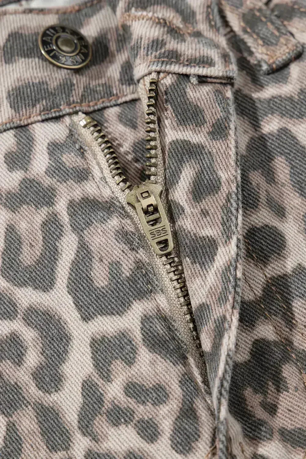 Jean Léopard Marron Taille Haute Ourlet Effiloché