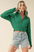 Sweat à capuche court zippé - Haut à manches raglan | Femstylo