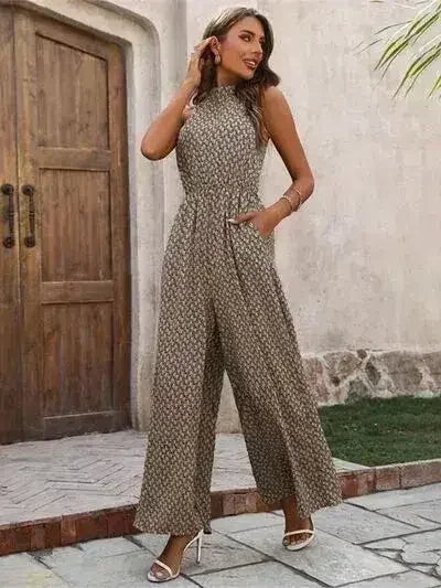 Combinaison sans manches imprimée à jambes larges