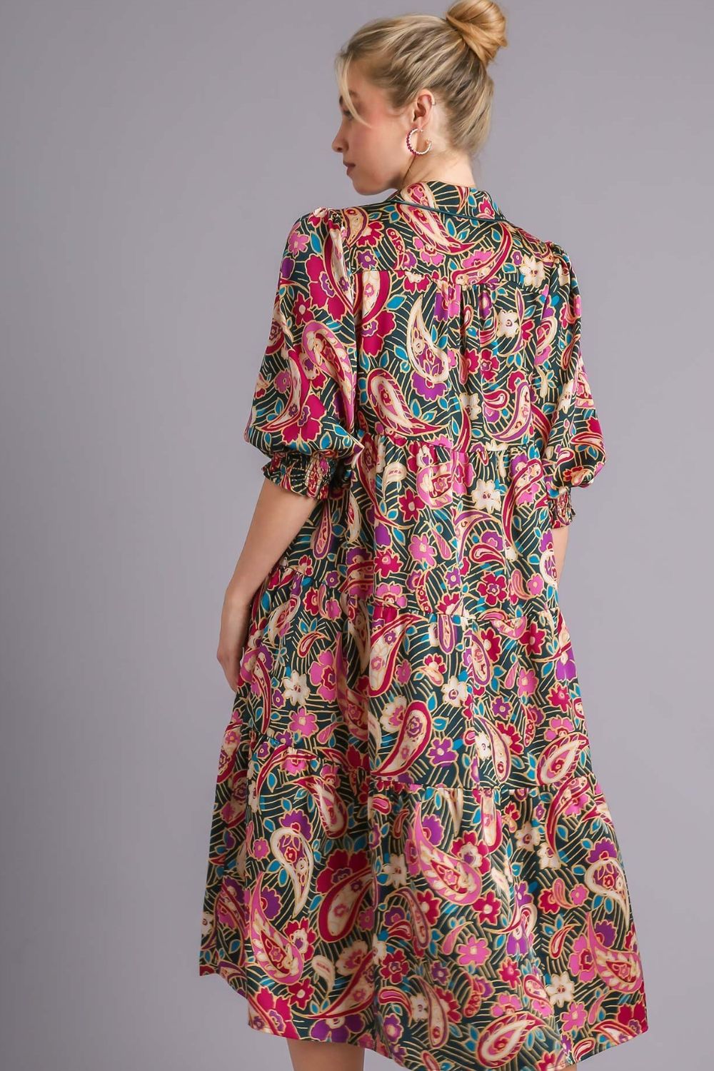 Robe Midi en Satin Imprimé Grande Taille Belle Robe Femme Design Unique