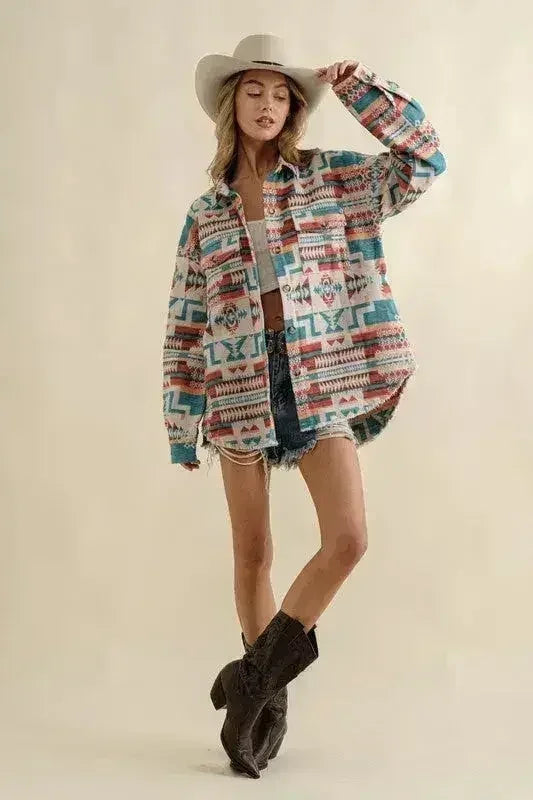 Shacket western aztèque effiloché