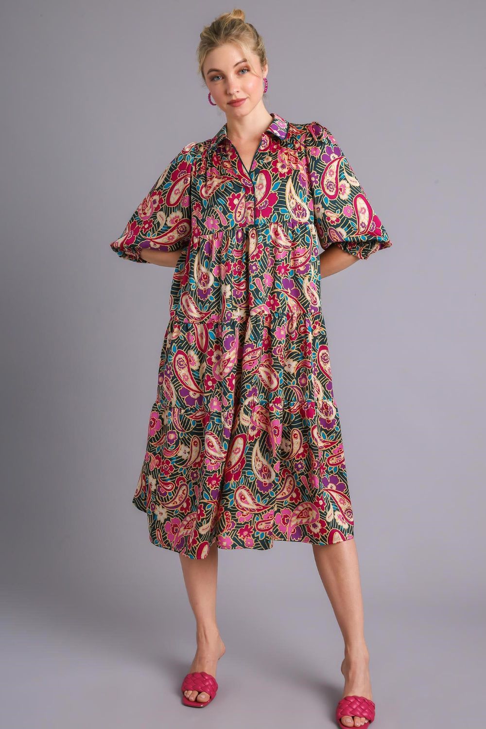 Robe Midi en Satin Imprimé Grande Taille Belle Robe Femme Design Unique