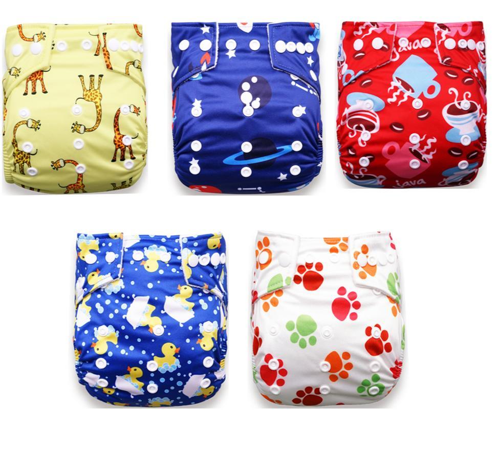 Couches imprimées de luxe modernes pour bébé, lot de 5, couches lavables de bonne qualité avec poche pour enfants