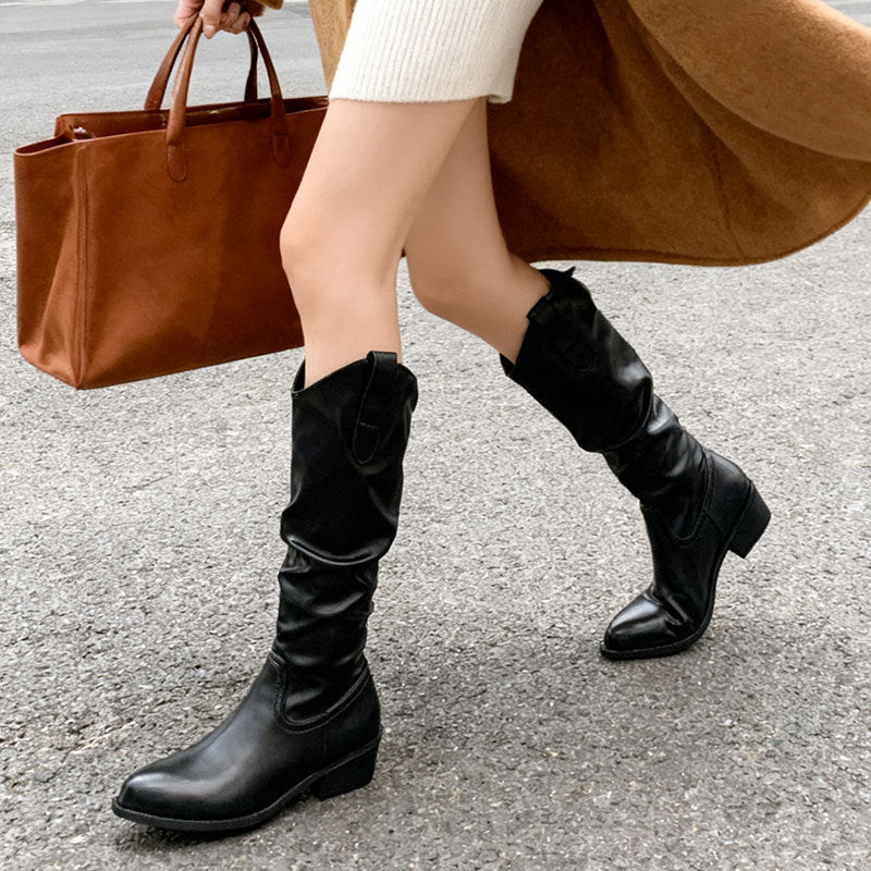Bottes d'équitation à talons épais en daim pour femme
