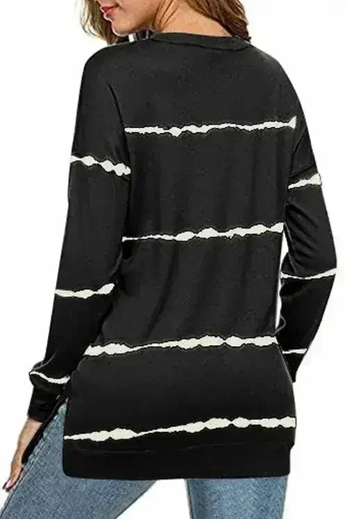 Sweat-shirt noir rayé tie-dye pour femme