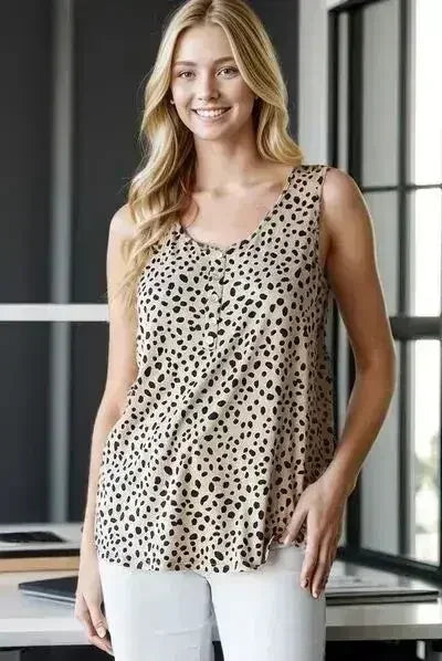 Haut sans manches Heimish à imprimé animalier, boutonné sur le devant, taille plus