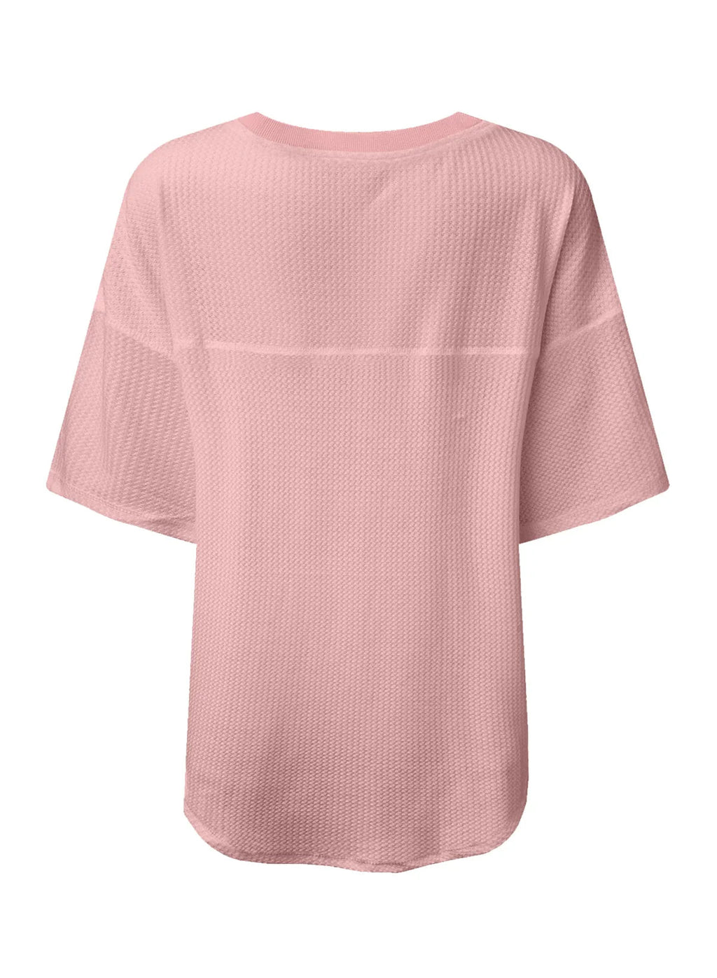 White Waffle Texture V Neck Drop Shoulder Loose Tee