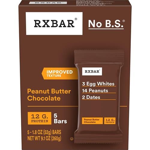 Barres protéinées Rxbar, En-cas protéiné, Barres d'en-cas, Beurre de cacahuète et chocolat, Boîte de 258 g (5 barres)