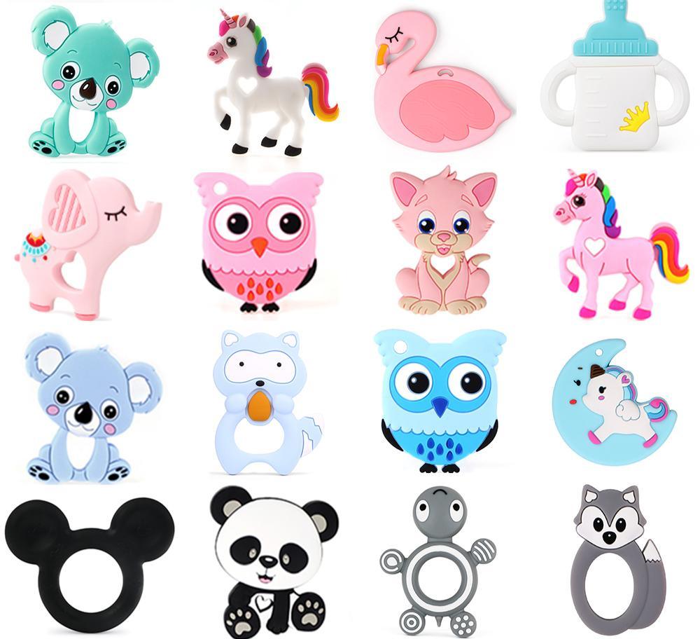Anneaux de dentition en silicone pour bébé sans BPA, jouet de dentition chien koala chouette éléphant, perles en silicone pour enfants et bébés