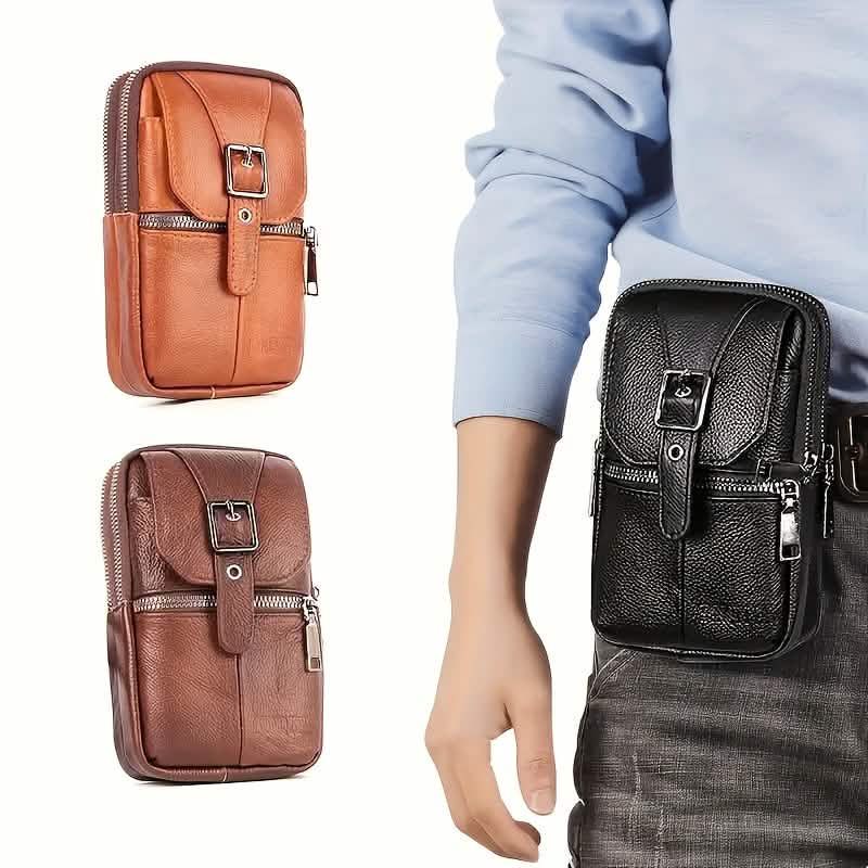 Sac banane portefeuille en cuir véritable pour homme