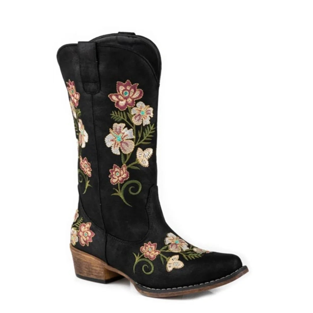 Bottes de Cowgirl Roper Riley Floral (Noir) - Femme
