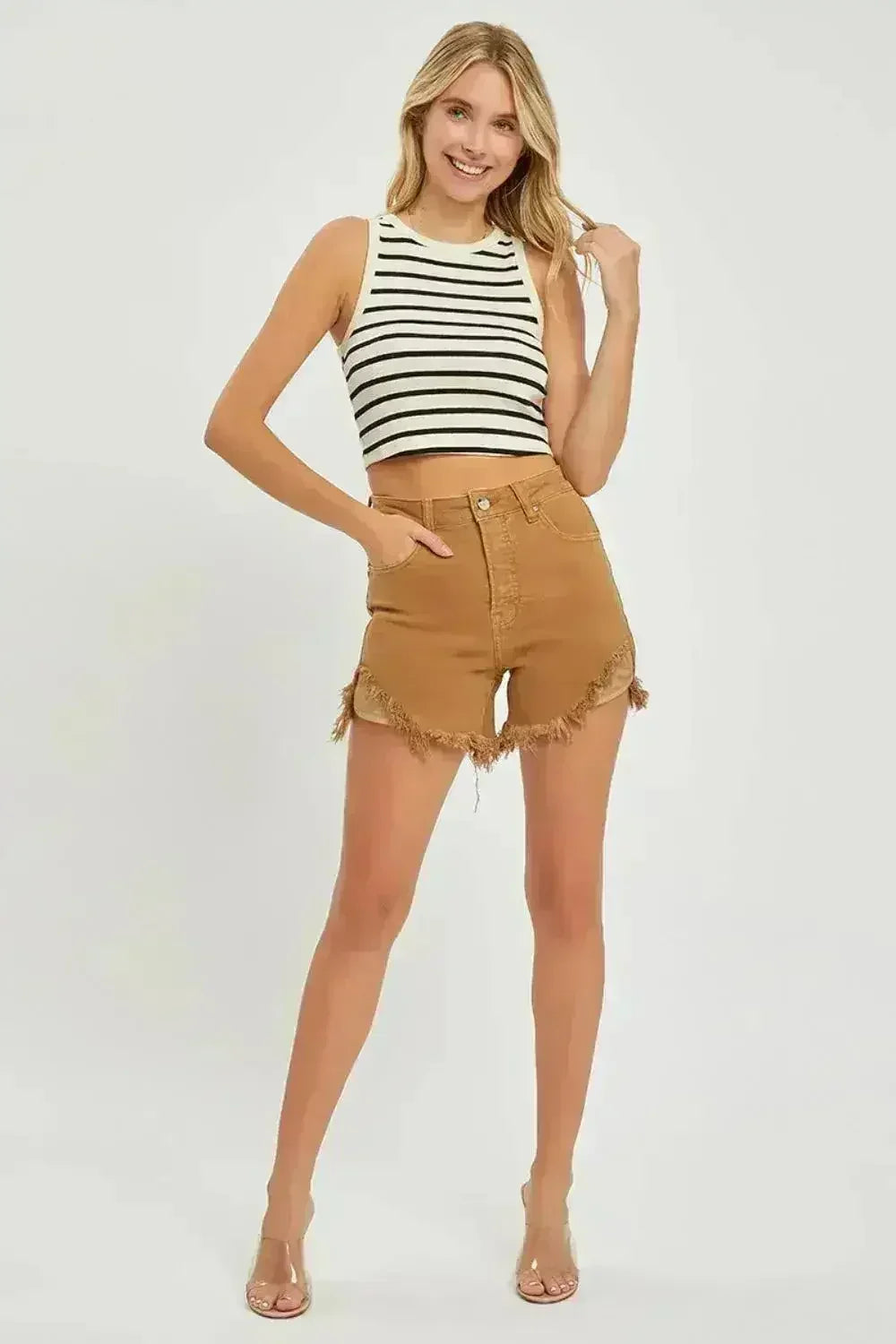 Short en Jean Taille Haute Effiloché pour Femme | Femstylo