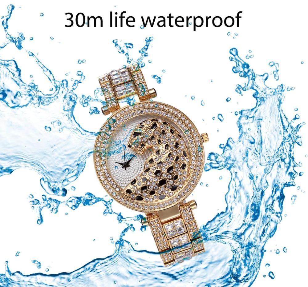 Montre à quartz pour femmes, tendance, bling, décontractée, pour dames, en or, avec cristaux, diamant et léopard, pour femmes et jeunes filles