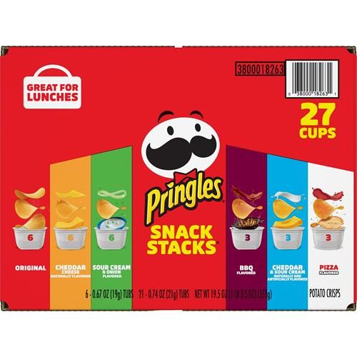 Pringles Croustilles, Snack Stacks, Collations pour le déjeuner, Collations pour le bureau et les enfants, Paquet varié (27 gobelets)