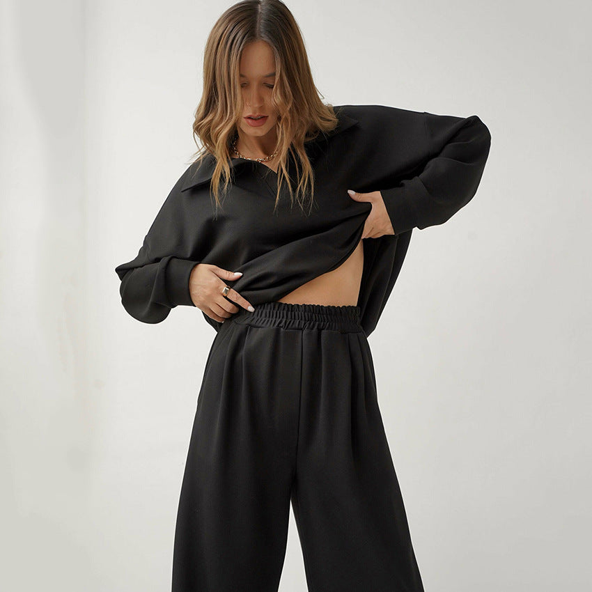 Ensemble deux pièces décontracté français pour femme – Pantalon taille haute élégant