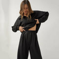 Ensemble deux pièces décontracté français pour femme – Pantalon taille haute élégant