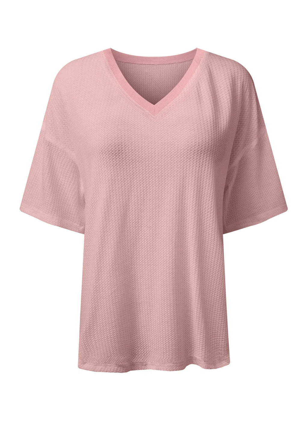 T-shirt ample à col en V et épaules tombantes, texture gaufrée blanche