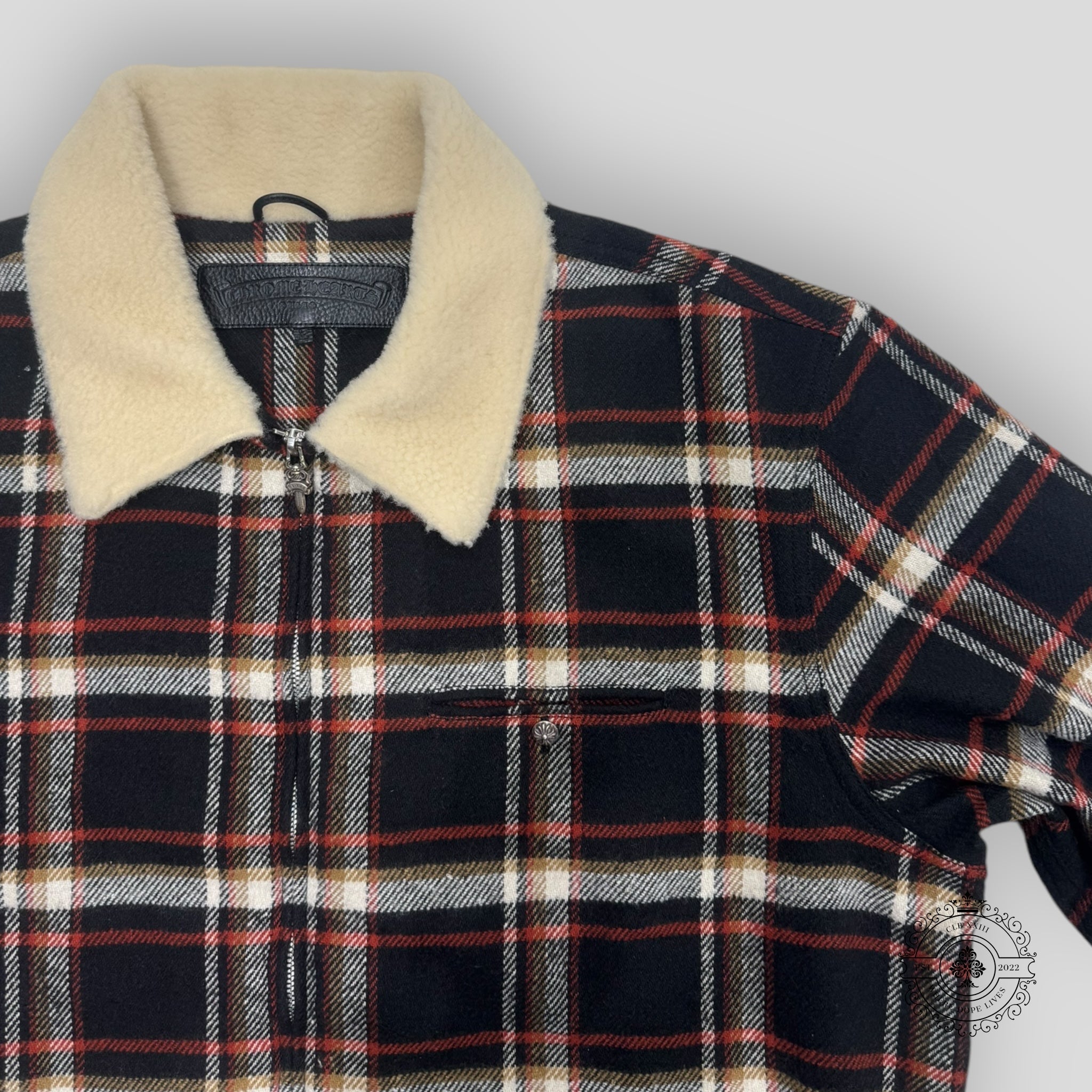Blouson zippé Chrome Hearts à col en peau lainée