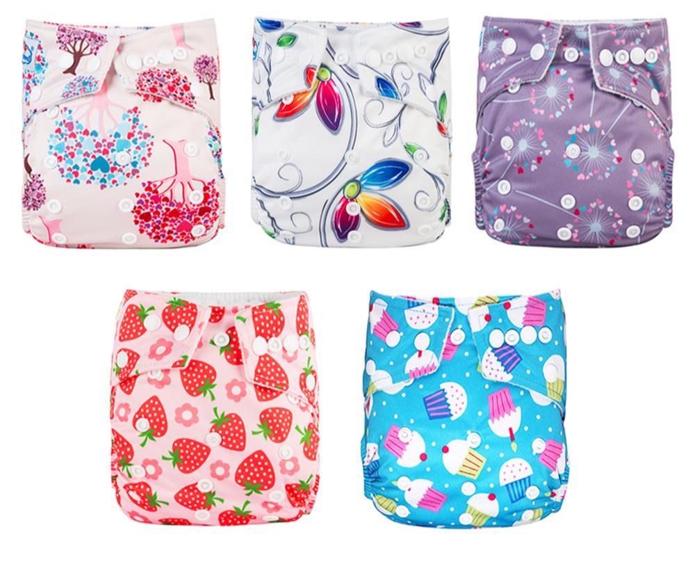 Couches imprimées de luxe modernes pour bébé, lot de 5, couches lavables de bonne qualité avec poche pour enfants