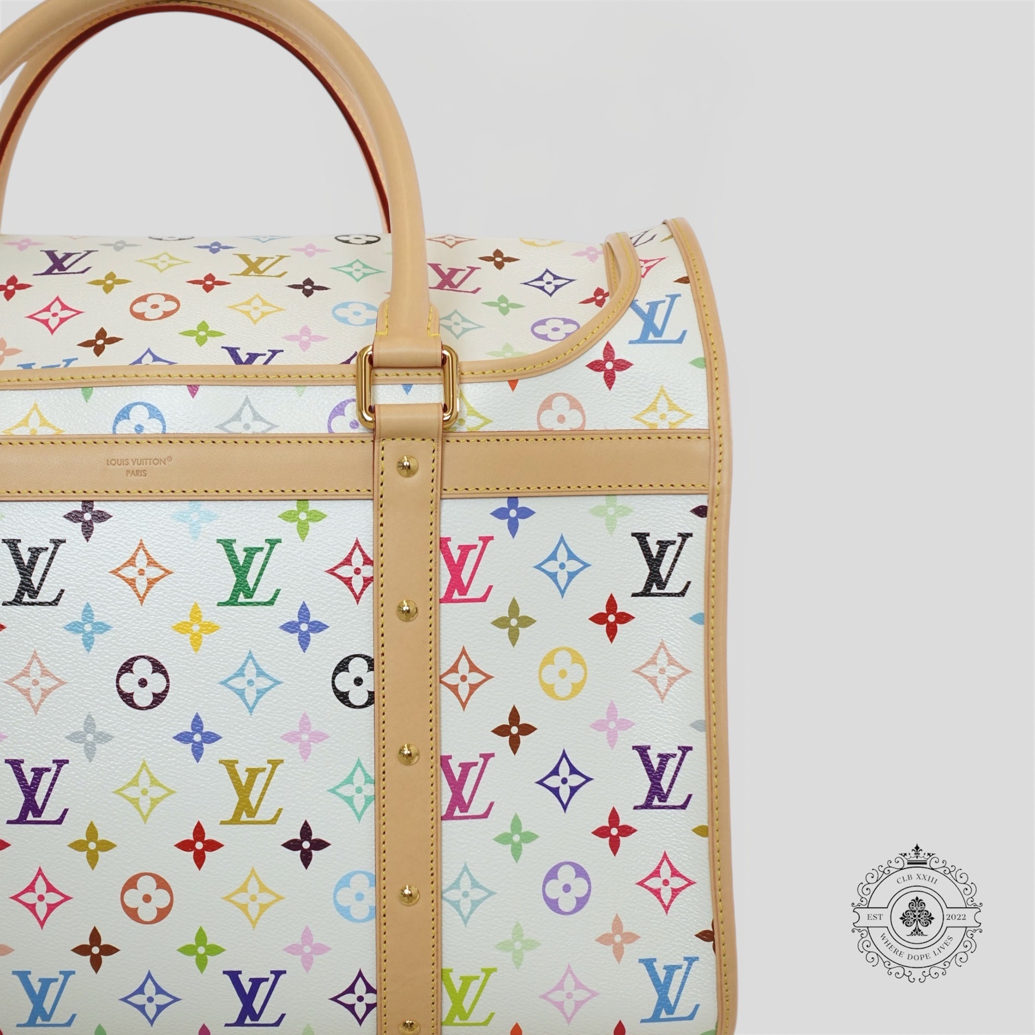 Sac pour chien Louis Vuitton x Takashi Murakami en blanc