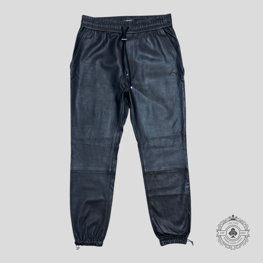 Pantalon Amiri en cuir à cordon de serrage noir