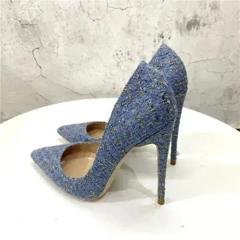 Nouvelles Escarpins à Talons Hauts Tissés 12CM Bout Pointu Talons Aiguilles Polyvalents pour Femmes