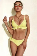 Ensemble de bikini triangle à volants et carreaux jaunes