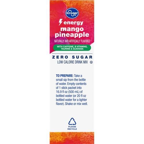 Kroger Energy Boisson Mélange Mangue Ananas Zéro Sucre Sachets 10 u.