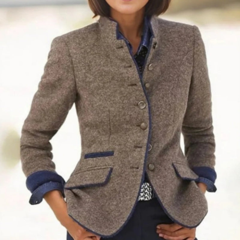 Veste en laine color-block pour femme – Manteau élégant et décontracté à boutons multiples