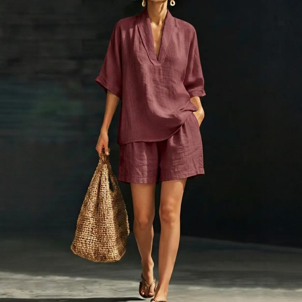 Ensemble deux pièces ample à manches chauve-souris pour femme – Tenue décontractée d'été pour la plage