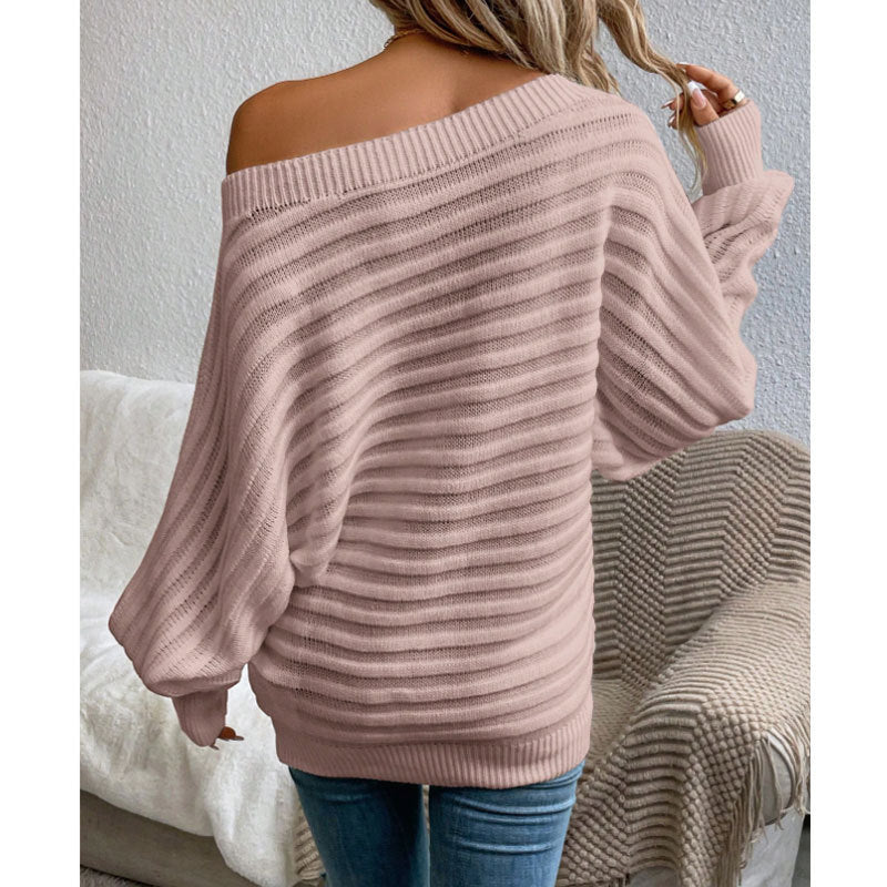 Pull ample en tricot à manches chauve-souris et épaules dénudées – Idéal pour l'automne