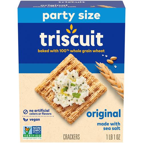 Biscuits Triscuit Original au blé entier, craquelins végétaliens, collations saines, collations pour le déjeuner, format familial, 482 g