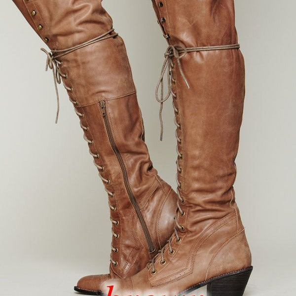 Bottes cuissardes pour femme – Bottes d'hiver élégantes à bout rond