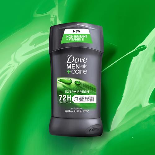 Dove Men+Care Extra Fresh Anti-transpirant Déodorant en Stick Homme Extra Fresh Lot de 2 avec Protection Contre la Transpiration et les Odeurs 72h avec ¼ de Crème Hydratante et Parfum d'Agrumes Longue Durée 76 g