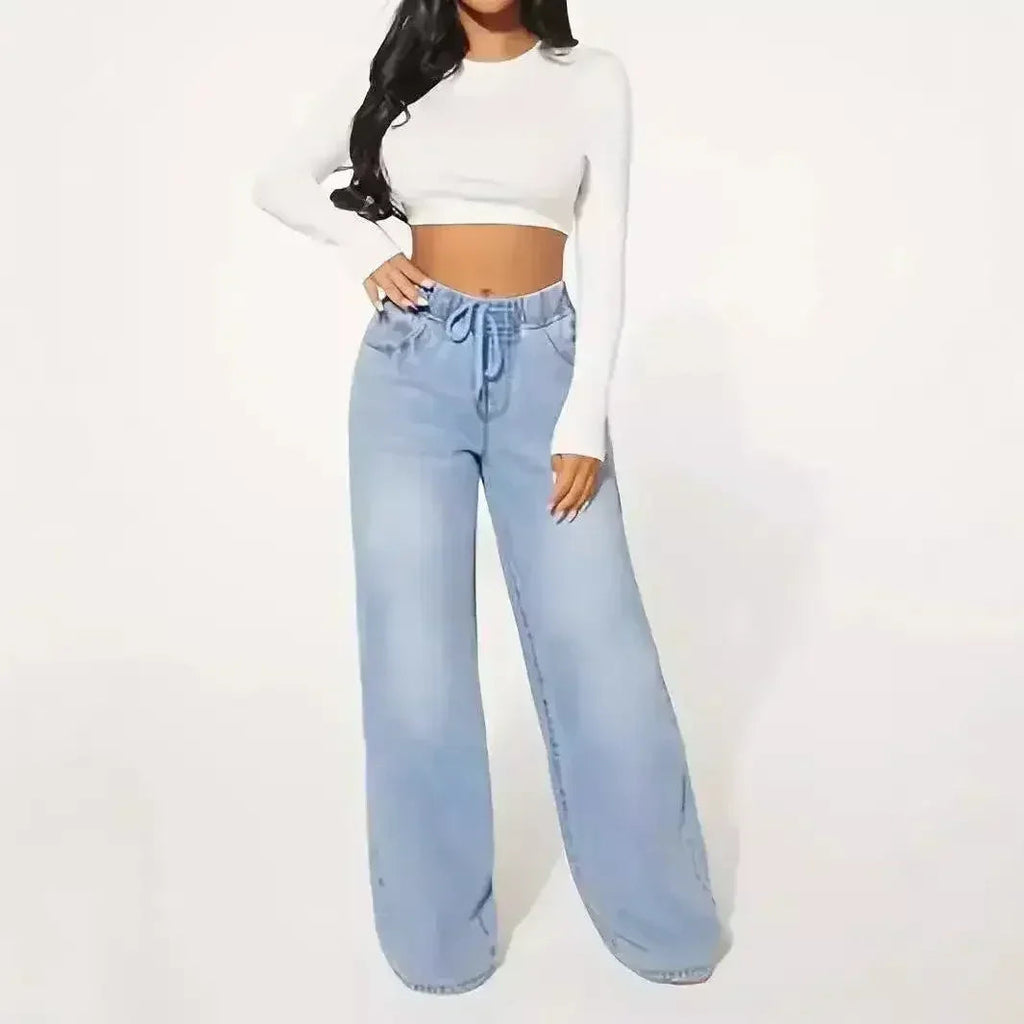 25ème édition – Jean large taille haute à cordon de serrage – Bleu clair