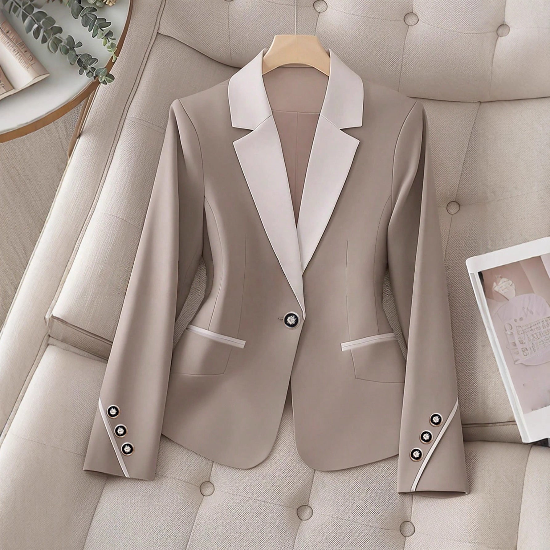 Blazer Femme Bicolore – Veste Élégante et Formelle à Boutons